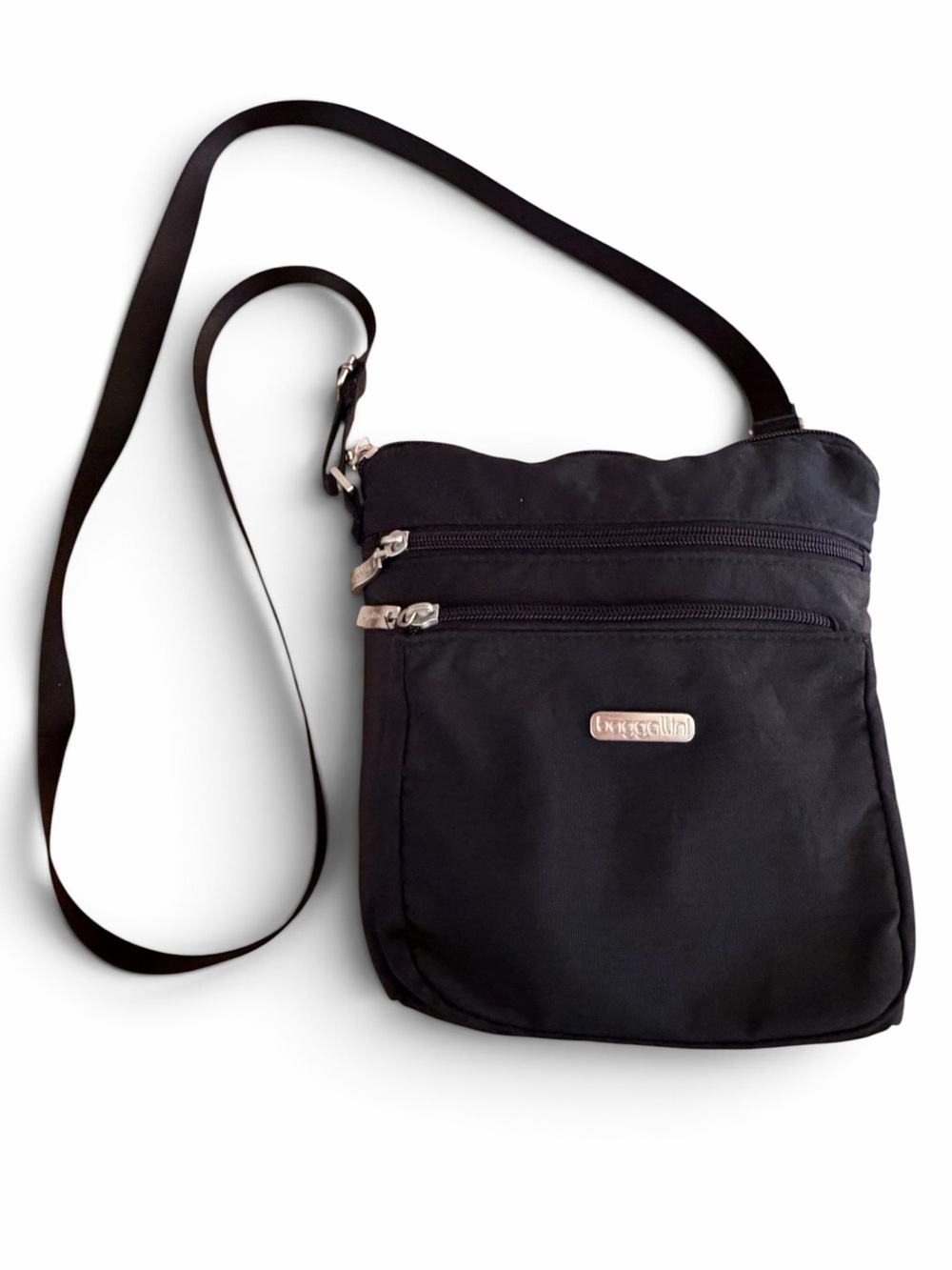 BAGGALLINI Black Multi-Zip Nylon Crossbody Travel Organizer